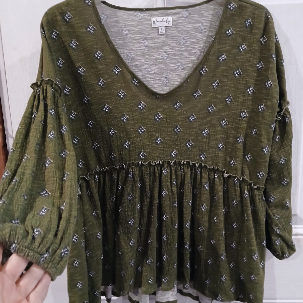 Wonderly Olive Patterned Blouse